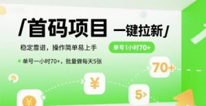 首码一键拉新项目，稳定靠谱，操作简单易上手，单号一小时70+，批量做每天5张【揭秘】-大兵轻创资源库
