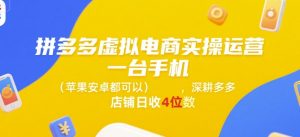 拼多多虚拟电商实操运营，一台手机(苹果安卓都可以)，深耕多多店铺日收4位数-大兵轻创资源库