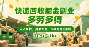 快递回收掘金副业，多劳多得，人人可做，简单无脑，长期稳定的副业，轻松日入1k+【揭秘】-大兵轻创资源库