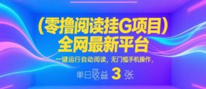 零撸阅读挂G项目，全网最新平台，一键运行自动阅读，无门槛手机操作，单日收益3张【揭秘】-大兵轻创资源库