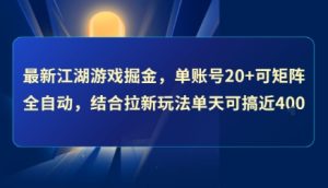 最新江湖游戏掘金，单账号20+可矩阵全自动 ，结合拉新玩法单天可搞4张+【揭秘】-大兵轻创资源库
