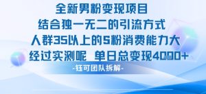 全新男粉变现项目引流人群35以上的男粉消费能力大 经过实测单日变现1k+-大兵轻创资源库