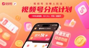 视频号分成计划懒人玩法，十秒生成视频，日入1k+，手机一键操作【揭秘】-大兵轻创资源库