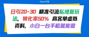日引 20-30 精准引流私域新玩法,转化率50% 高客单虚拟资料,小白一台手机就能做-大兵轻创资源库
