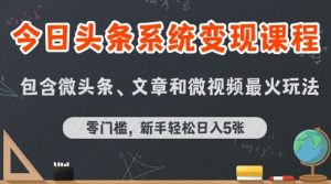 今日头条AI玩法系统课程，最新前沿变现玩法拆解，零门槛，新手轻松日入5张-大兵轻创资源库