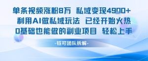 单条视频私域变现4.9k+利用AI做私域玩法 已经开始火热0基础也能做的副业项目轻松上手-大兵轻创资源库