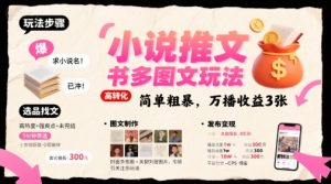 小说推文小红书多图文玩法，简单粗暴，万播收益3张-大兵轻创资源库