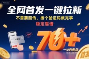 全网首发一键拉新项目，不需要回传，接个验证码就完事，稳定靠谱，一小时收益70+【揭秘】-大兵轻创资源库