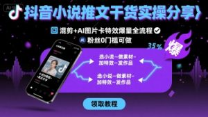 抖音小说推文干货实操分享，混剪+AI图片卡特效爆量全流程，0粉丝0门槛可做-大兵轻创资源库