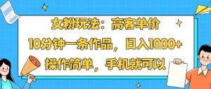 女粉玩法:高客单价,10分钟一条作品,日入1k+操作简单,手机就可以-大兵轻创资源库