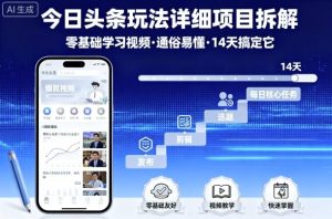 今日头条玩法详细项目拆解，零基础学习视频 通俗易懂 14天搞定它-大兵轻创资源库