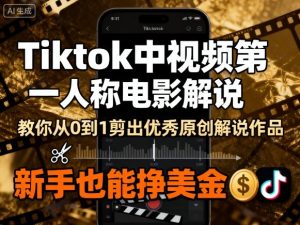 Tiktok中视频第一人称电影解说，教你从0到1剪出一个优秀的原创解说作品，新手也能挣美金-大兵轻创资源库