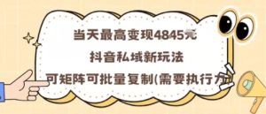 当天最高变现1k+，抖音私域新玩法，可矩阵可批量复制-大兵轻创资源库