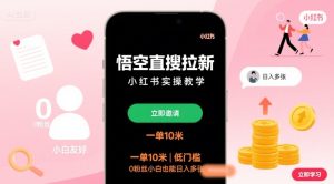 悟空直搜拉新小红书实操教学，一单10米，低门槛，0粉丝小白也能日入多张-大兵轻创资源库