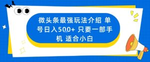 微头条最强玩法介绍一个号日入5张+只要一部手机适合小白-大兵轻创资源库