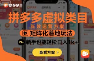 拼多多虚拟类目长效运营方案:矩阵化落地玩法,新手也能轻松日入1k+-大兵轻创资源库