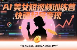 AI美女短视频训练营,快速起号变现,每天2小时,副业收入轻松过1W-大兵轻创资源库