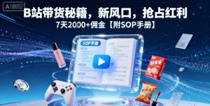 B站带货秘籍,新风口,抢占红利,7天2k+佣金【附SOP手册】-大兵轻创资源库
