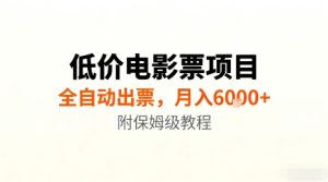 低价电影票项目,全自动出票,月入6k+,附保姆级教程【揭秘】-大兵轻创资源库