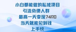 2025年小白都能做的私域项目引流负债人群最高一天变现1k+高变现难度低当天就能见到钱上手快-大兵轻创资源库