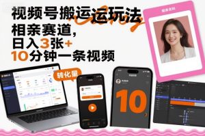视频号搬运玩法,相亲赛道,日入3张+,10分钟一条视频-大兵轻创资源库