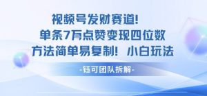 视频号发财赛道单条7W点赞变现四位数方法简单易复制小白玩法-大兵轻创资源库