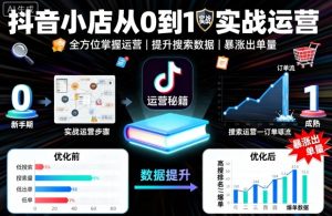 抖音小店从0到1实战运营,帮你全方位掌握小店运营,提升搜索数据与出单量-大兵轻创资源库