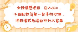 女性情感项目 小白制作简单一台手机可做 项目模式后续自然升大客单 日入6张-大兵轻创资源库