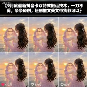 9月底最新抖音卡双特效搬运技术，一刀不剪，条条原创，短剧推文美女带货都可以-大兵轻创资源库