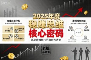 2025年度稳賺思维老板创业营,拆解2025年新商业环境下,企业实现持续盈利的核心密码-大兵轻创资源库